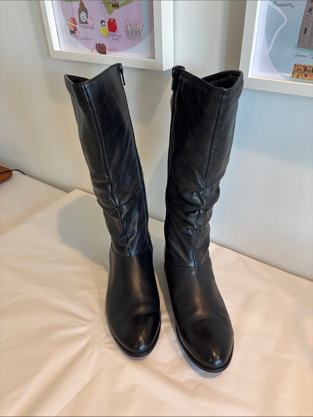 ALDO Black faux Leather slouchy Mid-Calf Boots side zipper round toe flats sz 8 - Picture 5 of 17